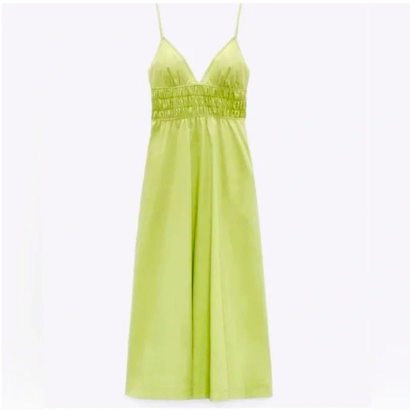 zara green poplin dress LEO LIN Women's Zara Shirt Midi Dress - Blue main image 0